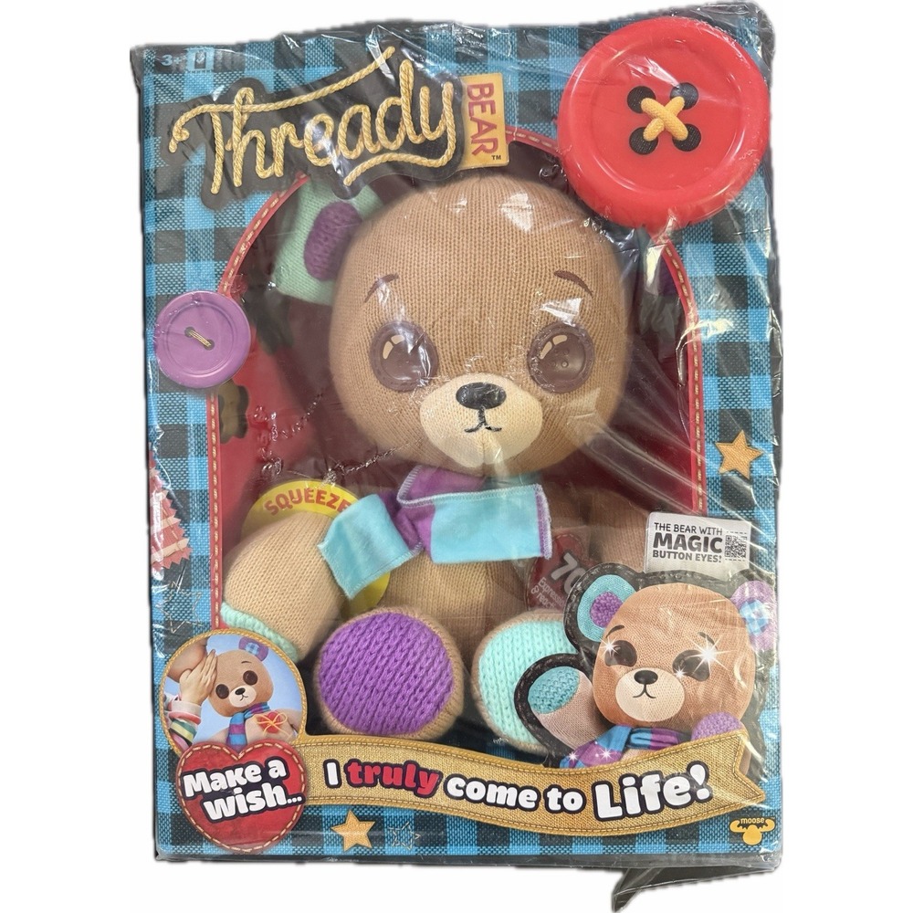 Thready Bear Interactive Plush Toy Button Eyes Heart Lights Up Emotions